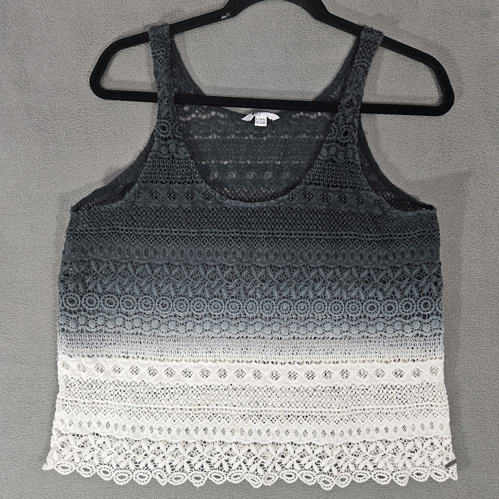 Volcom Lost Days Top Coquette Crochet Tank Top Gray Aubre Scoopneck Sheer XL